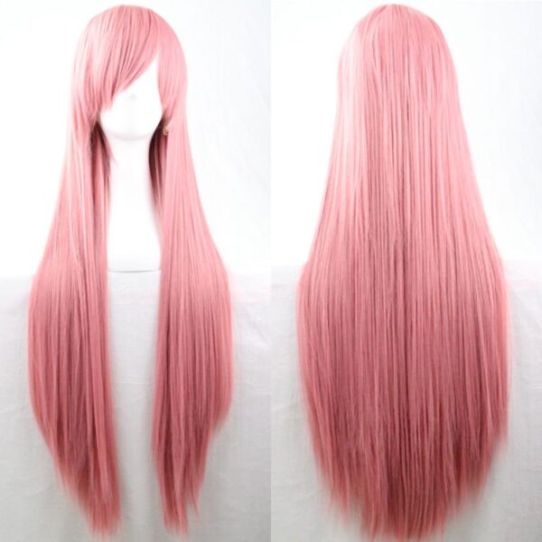 Fanno-80cm Straight Long Hair Wigs for Women with Side Bangs Dusty Pink Cosplay Costume