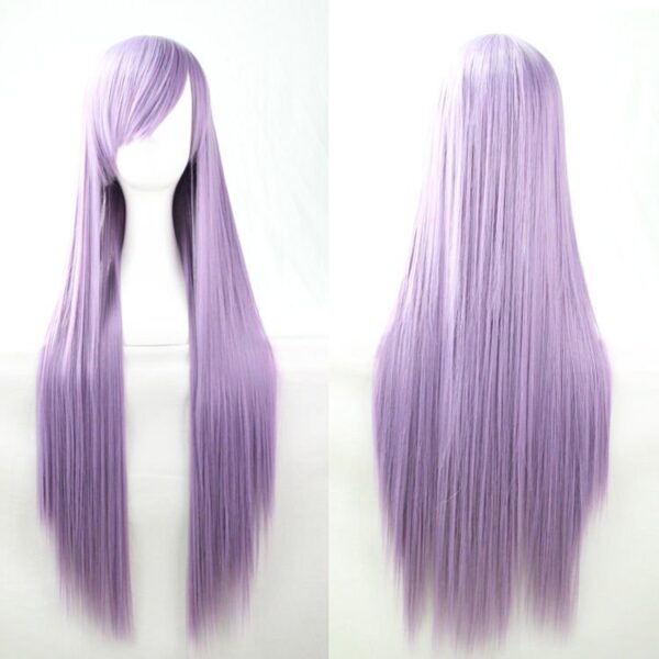 Fanno-80cm Straight Long Hair Wigs for Women with Side Bangs Light Purple Cosplay Costume