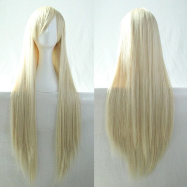 Fanno-80cm Straight Long Hair Wigs for Women with Side Bangs Light Blonde Cosplay Costume