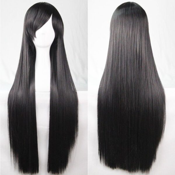 Fanno-80cm Straight Long Full Hair Wig with Side Bangs for Women Cosplay Black