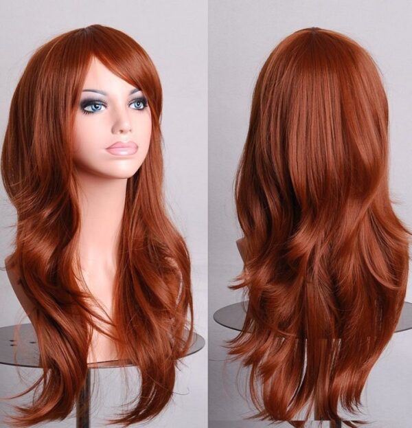 Fanno-70cm Wavy Curly Lady Hair Wig with Side Bangs for Cosplay and Everyday Wear