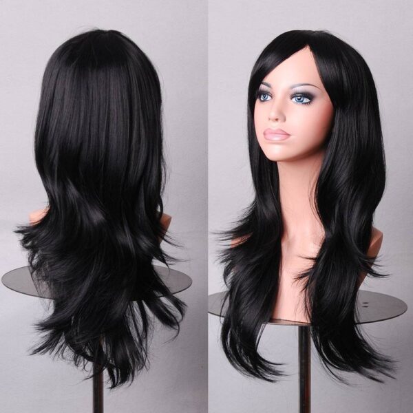 Fanno-70cm Wavy Curly Lady Hair Wig with Side Bangs for Cosplay and Everyday Wear