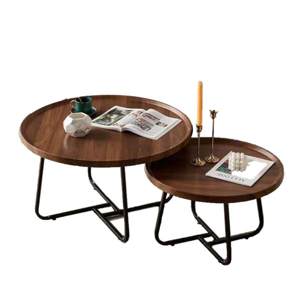 Fanno-Nesting Coffee Table Set of 2 Round Walnut Side Tables for Living Room Furniture