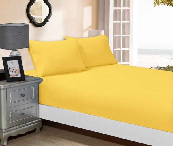 Fanno-Ultra Soft Fitted Sheet Set with Pillowcases for Double Size Bed in Yellow