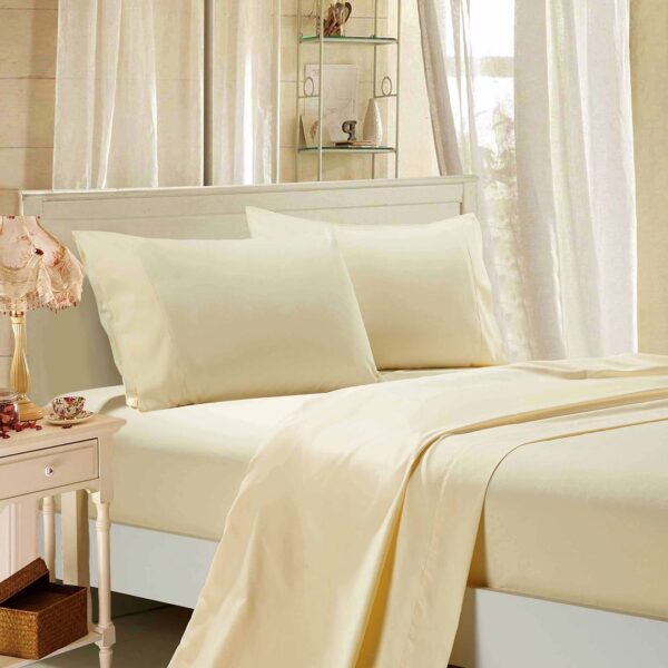 Fanno-Ultra Soft Microfibre Bed Sheet Set Double Size Yellow Cream Stain Resistant