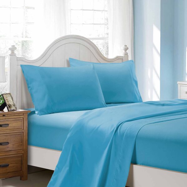 Fanno-Ultra Soft Microfibre Bed Sheet Set Double Size Light Blue Stain Resistant