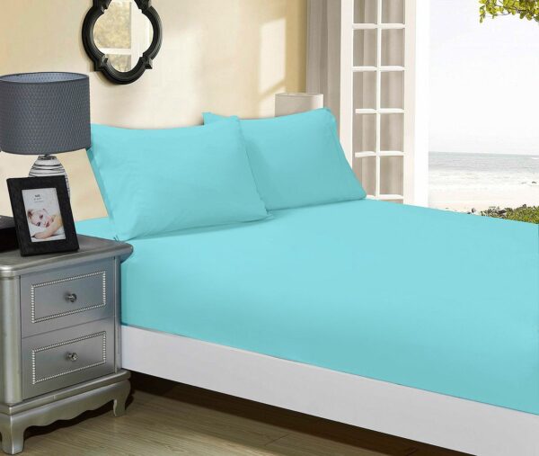 Fanno-Ultra Soft Fitted Sheet Set with Pillowcases for King Size Bed in Aqua Color