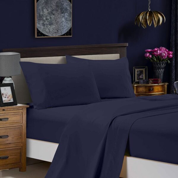 Fanno-Ultra Soft Microfibre Bed Sheet Set King Single Midnight Blue Stain Resistant