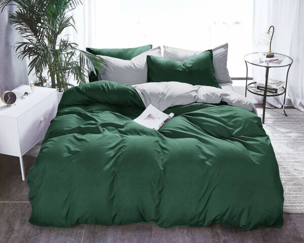 Fanno-Reversible King Size Green and Grey Quilt Cover Set Soft Durable Polyester