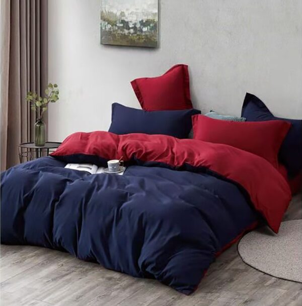 Fanno-Reversible King Size Quilt Cover Set Soft Polyester Blue Red Bedding Comfort