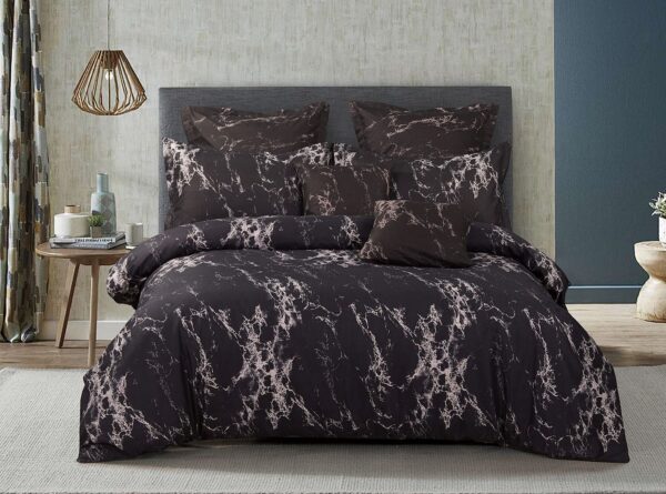 Fanno-Double Size Duvet Quilt Cover Set Elegant Black Marble Pattern Soft Polyester