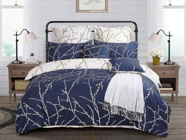 Fanno-Reversible King Size Blue Quilt Cover Set Soft Polyester Easy Care Bedding