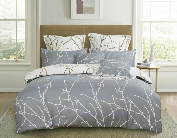 Fanno-Reversible Queen Size Grey Quilt Cover Set Soft Polyester Bedding for Bedroom