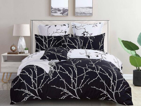 Fanno-Reversible Queen Size Quilt Cover Set Soft Polyester Aesthetic Bedding Black