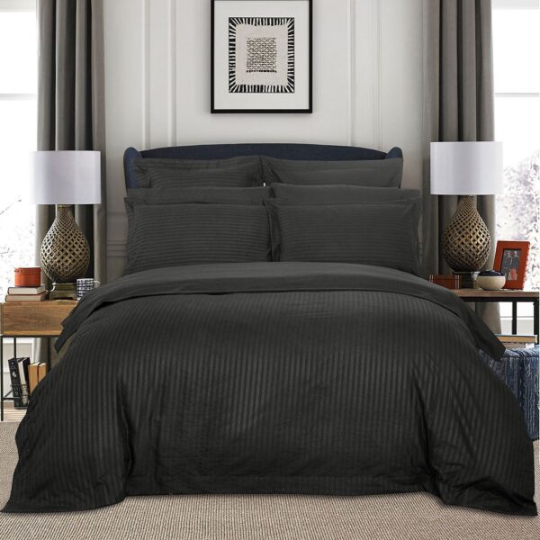 Fanno-Ultra Soft Striped Quilt Cover Set for King Size Bed in Charcoal Color