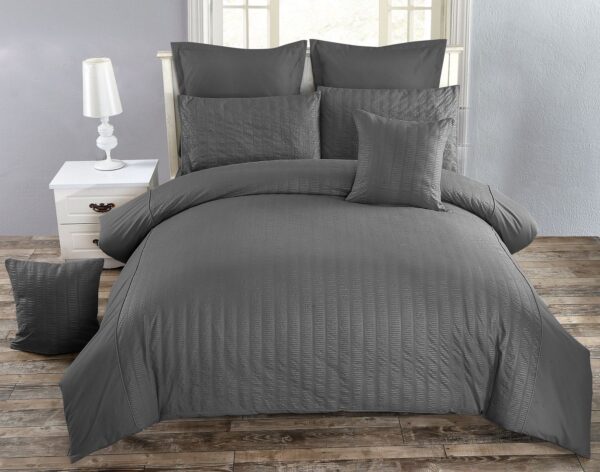 Fanno-Seersucker Quilt Cover Set with Pillowcases in Charcoal for Double Queen King Sizes