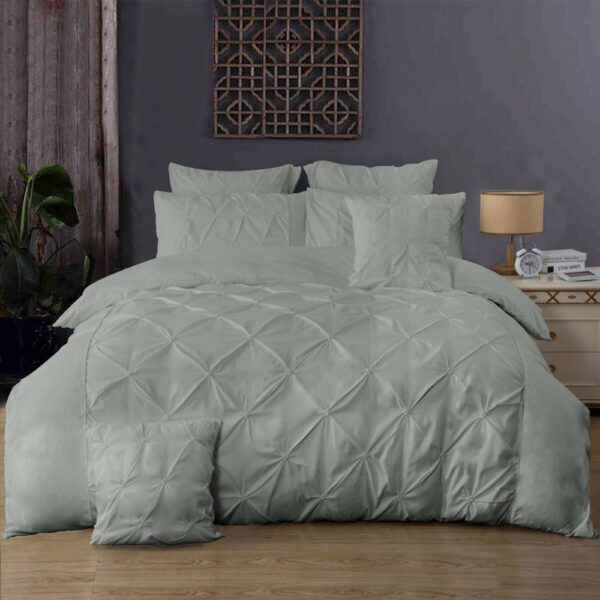 Fanno-Diamond Pintuck Quilt Cover Set Grey Double Size Soft Microfibre Bedding