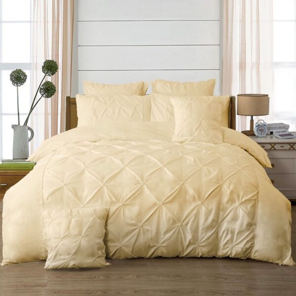 Fanno-Diamond Pintuck Quilt Cover Set for Double Size Bed in Beige with Pillowcases