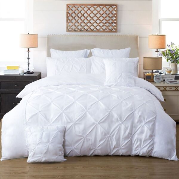 Fanno-Diamond Pintuck Quilt Cover Set King Size White Microfiber Bedding Set