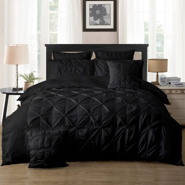 Fanno-Diamond Pintuck Quilt Cover Set King Size Black Microfibre Bedding Comfort