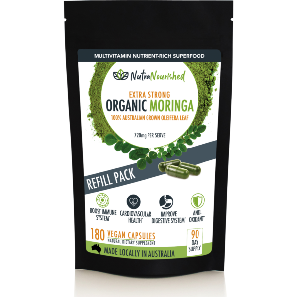 Fanno-Organic Moringa Leaf Capsules Bulk Refill 180 Vegan Capsules for Health Benefits