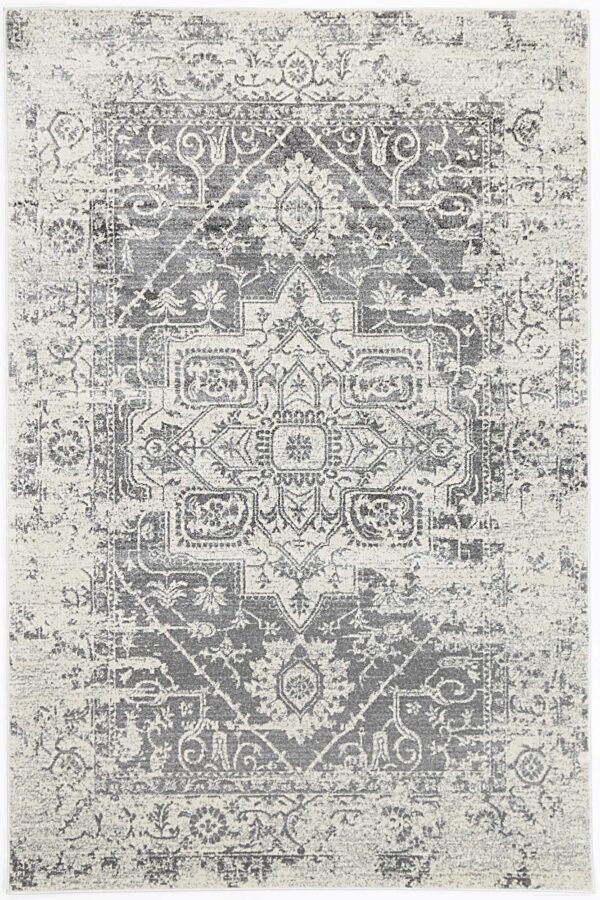 Fanno-Transitional Delicate Ivory Grey Area Rug 160x230 Modern Vintage Design Easy Care