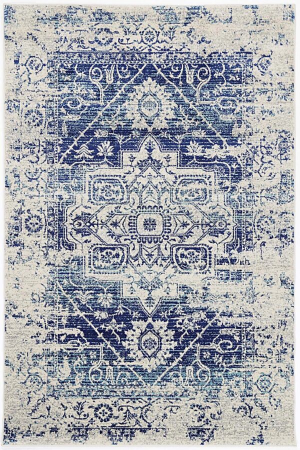 Fanno-Transitional Delicate Collection Ivory Navy Area Rug 160x230 Easy Care Vintage