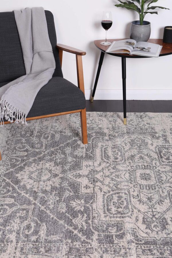 Fanno-Transitional Delicate Ivory Grey Area Rug Modern Vintage Design Easy Care 200x290