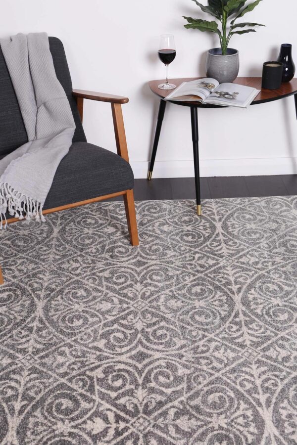 Fanno-Transitional Delicate Grey Ivory Area Rug 200x290 Modern Vintage Design Easy Care