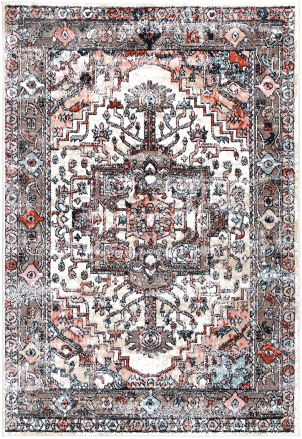 Fanno-Transitional Area Rug 160x230 Beige Mayan Design Anti-Static Shed-Free Fiber