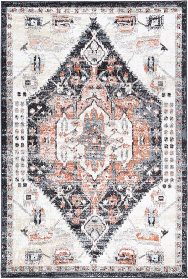 Fanno-Transitional Area Rug Cream 80x150 Modern Mayan Design Anti-Static Shed-Free Fiber