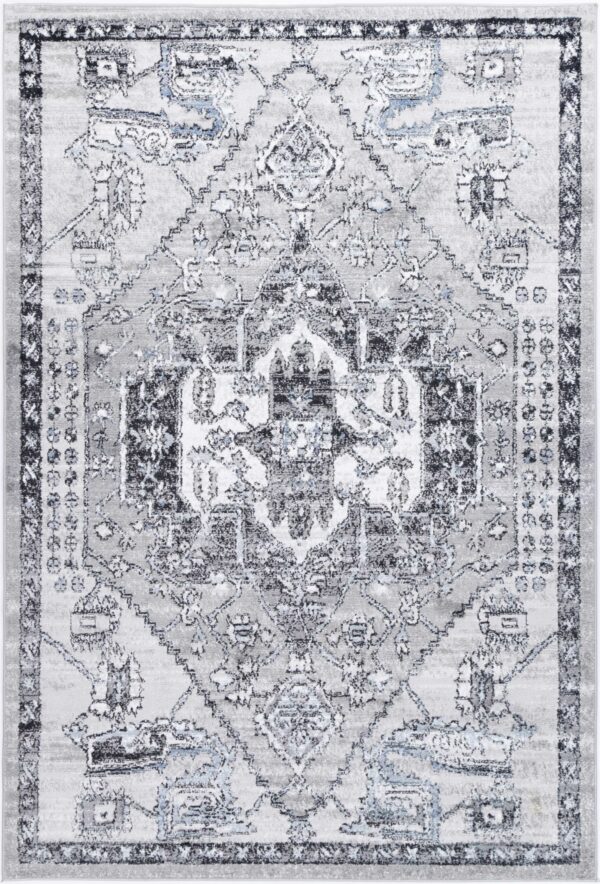 Fanno-Transitional Area Rug Grey 80x150 Modern Mayan Design Anti-Static Shed-Free Fiber