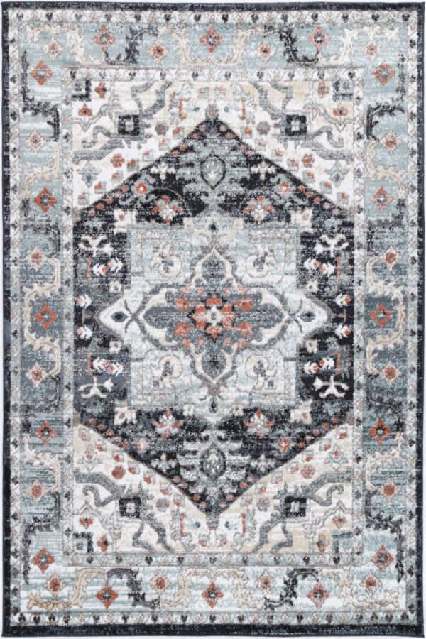 Fanno-Transitional Area Rug Charcoal 80x150 Modern Mayan Design Anti-Static Shed-Free Fiber