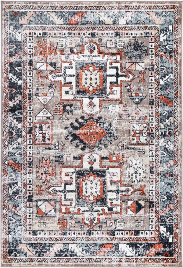 Fanno-Transitional Area Rug 80x150 Beige Mayan Design Anti-Static Shed-Free Fibre