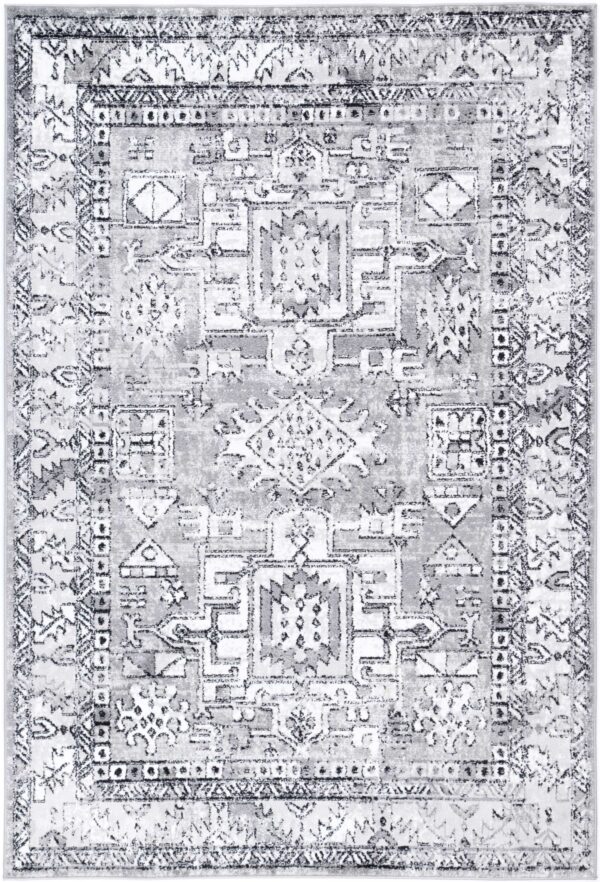 Fanno-Transitional Area Rug Grey 80x150 Modern Mayan Design Anti-Static Shed-Free Fiber