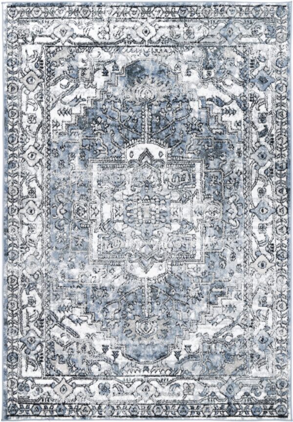 Fanno-Transitional Area Rug Estate Mayan Design Blue 80x150 Anti-Static Shed-Free Fiber