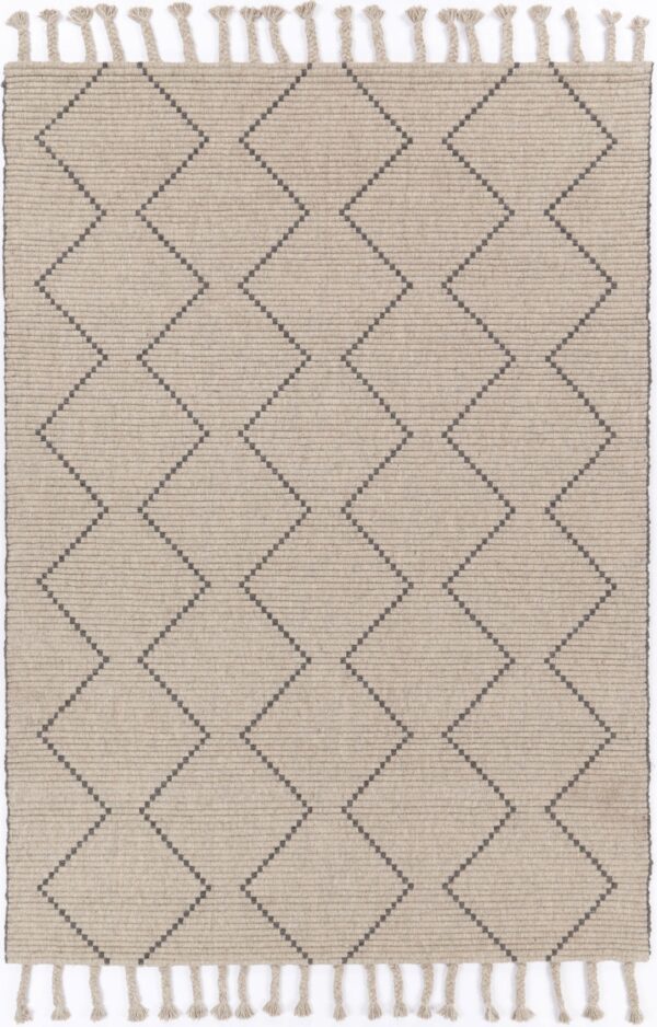 Fanno-Handmade Tribal Wool Rug 240x330 Soft Textured Geometric Design Neutral Colors