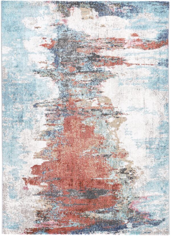 Fanno-Abstract Salsa Area Rug 160x230 Easy to Clean Blue Terracotta Design for Living Room