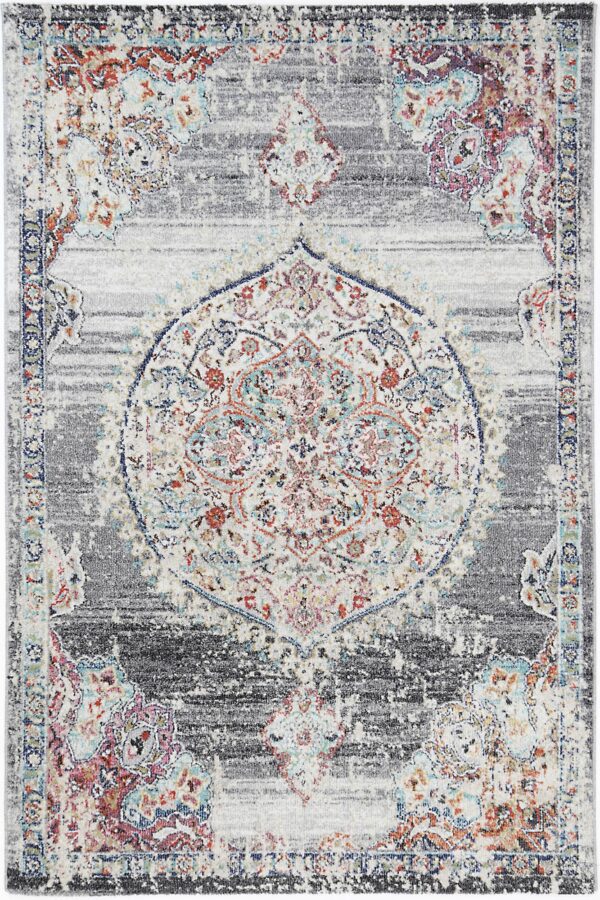 Fanno-Transitional Grey Hollow Medallion Area Rug 160x230 Easy Clean Stylish Design