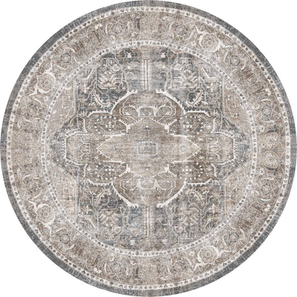 Fanno-Vintage Round Rug Distressed Design Soft Texture Easy Clean 180x180 cm