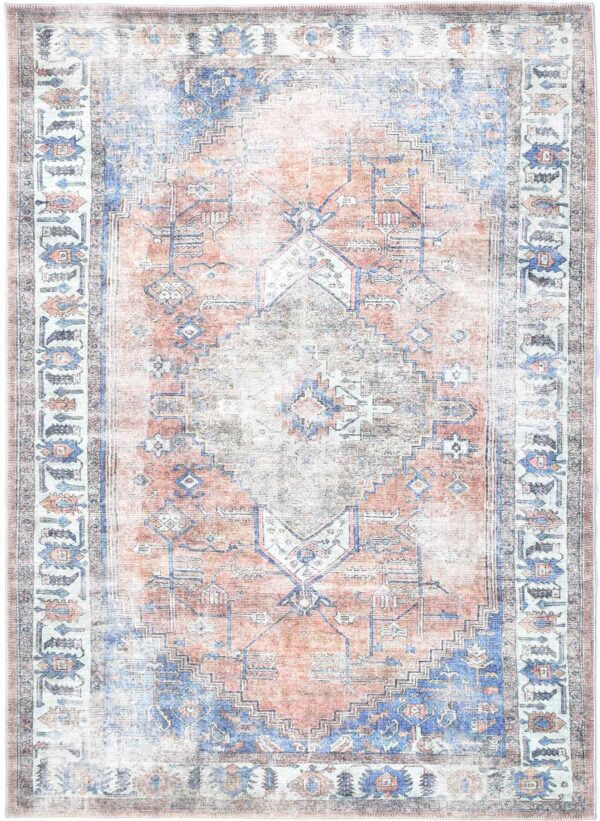 Fanno-Vintage Crown Terracotta Sky Distressed Rug Durable Easy Clean Warm Texture 80x500