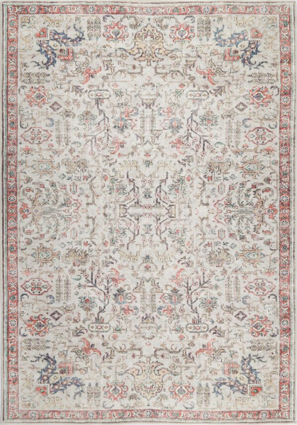 Fanno-Vintage Crown Distressed Ivory Multi Rug 200x290 Durable Easy Clean Warm Texture