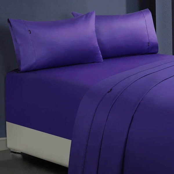 Fanno-1000TC Egyptian Cotton Sheet Set Single Fitted Flat Pillowcase Charcoal Silver White Violet