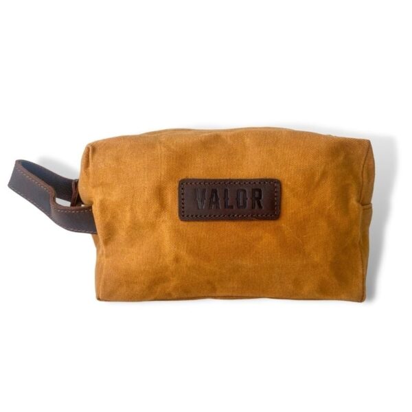 Fanno-Waxed Canvas Toiletry Bag for Men in Mustard Color with Leather Trim