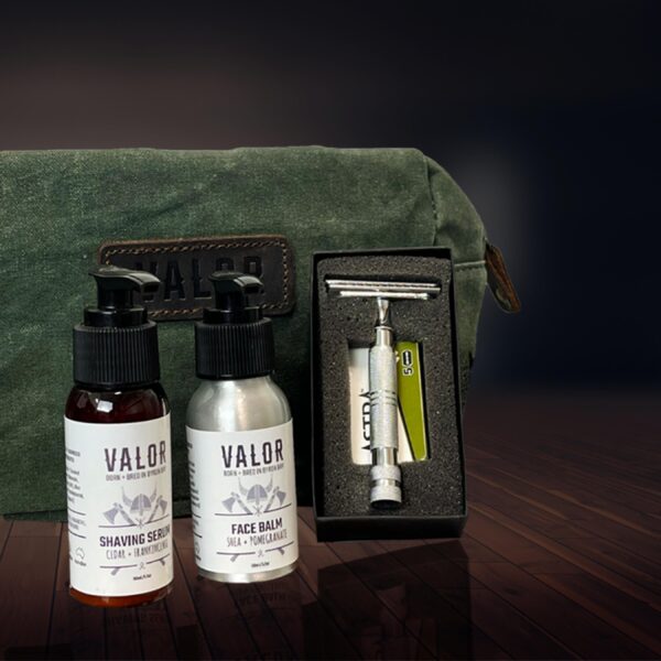 Fanno-Travel Shaving Kit with Organic Serum Balm and Waxed Canvas Toiletry Bag