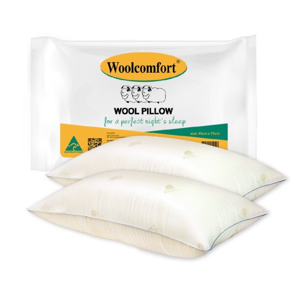 Fanno-Wool Pillow Twin Pack 100 Percent Pure New Australian Wool Sateen Cotton Cover