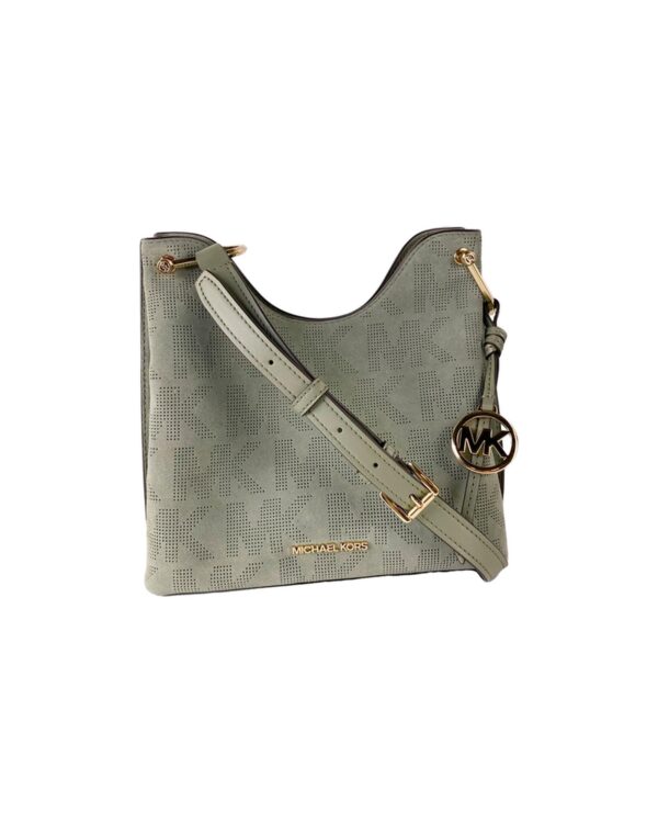 Fanno-Small Slouchy Messenger Handbag for Women Perforated Suede and Pebbled Leather