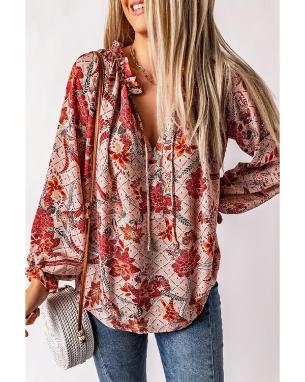 Fanno-Printed Split V Neck Blouse for Women Stylish Casual and Formal Wear Top