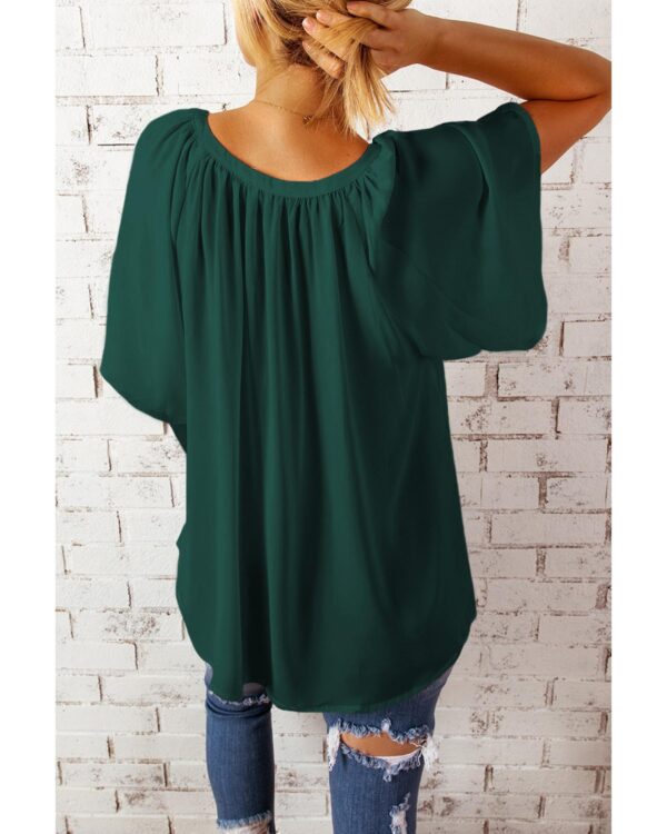 Fanno-Loose Fit Pleated Top for Women Stylish Split Neck Versatile Quality Polyester M