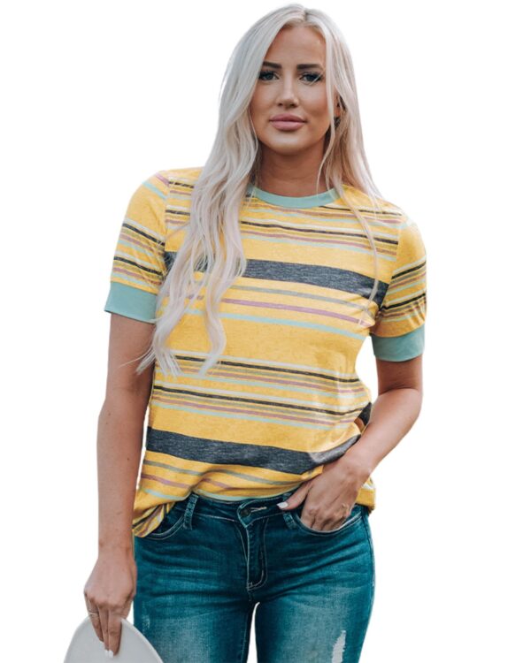 Fanno-Multicolor Stripes Crew Neck T-Shirt for Casual or Dressy Outfits